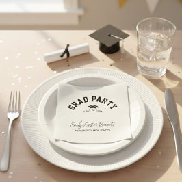 Elegant Black and White Grad Hat Graduation  Serviette