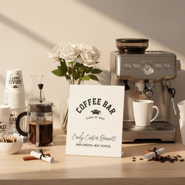 Elegant Black and White Graduation Coffee Bar Sockelschild (Von Creator hochgeladen)
