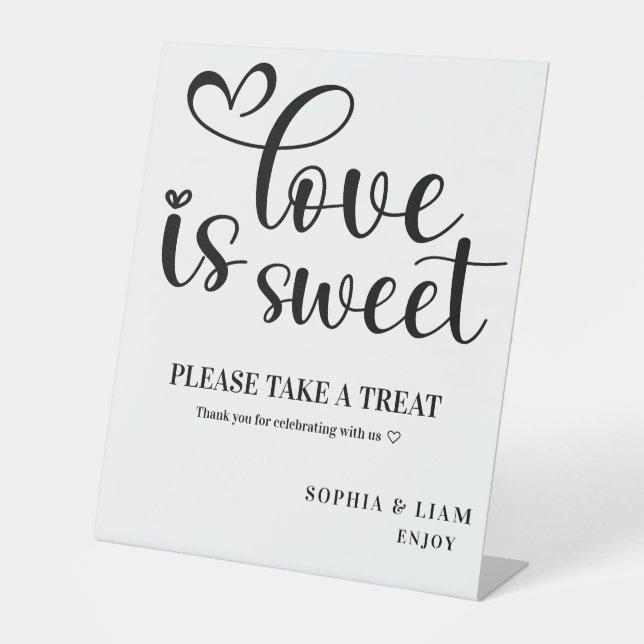 Elegant Black and White Love Is Sweet Wedding Sockelschild (Vorderseite)
