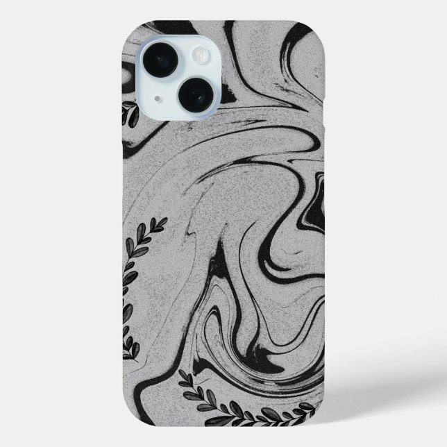 Elegant Black and White Marble Leaf Swirl iPhone 1 Case-Mate iPhone Hülle (Rückseite)