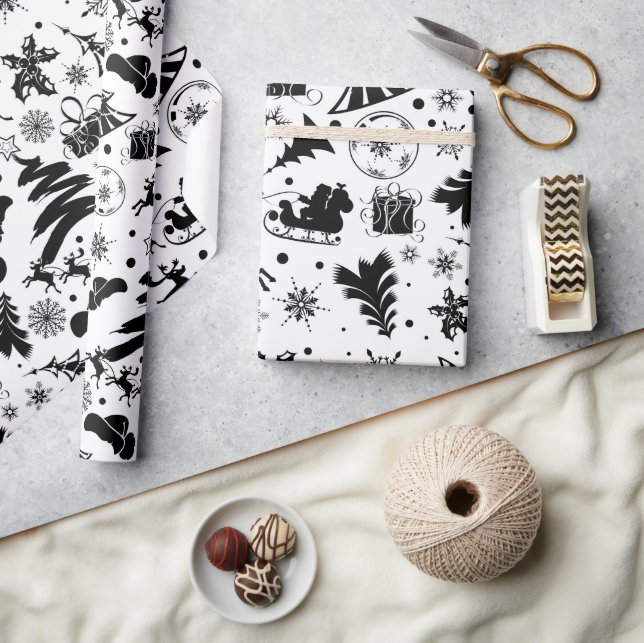 Elegant black and white merry Christmas  Geschenkpapier (Kunsthandwerk)