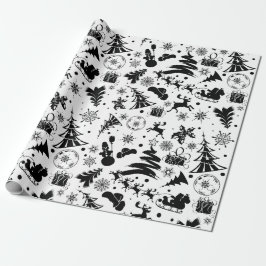 Elegant black and white merry Christmas  Geschenkpapier