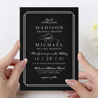 Elegant Black and White Modern Wedding Invitation Feiertagskarte