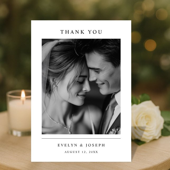 Elegant Black and White Newlywed Photo Wedding Dankeskarte (Von Creator hochgeladen)