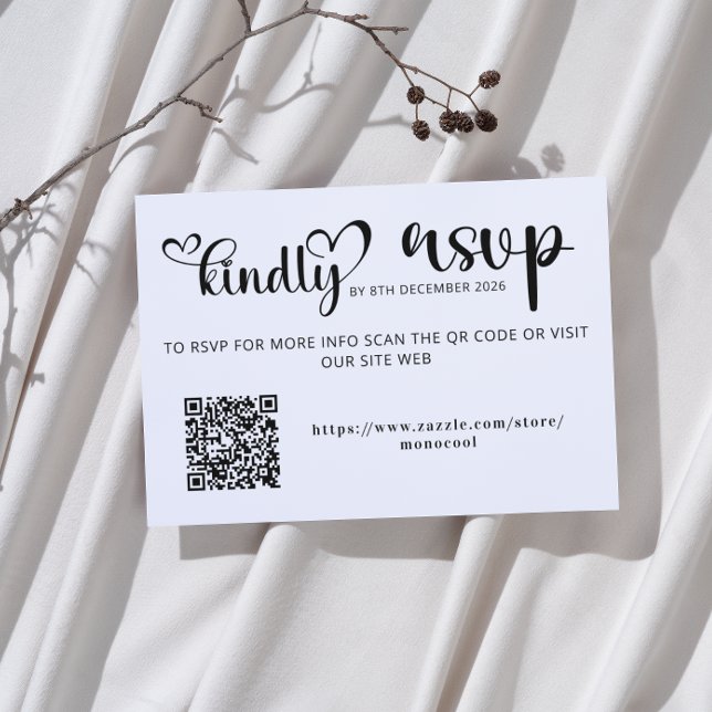 Elegant Black and White Qr Code Wedding Replay RSVP Karte (love and thanks wedding qr code RSVP capture the love stationery elegant hand lettered typography )