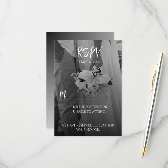 Elegant Black And White RSPV Card RSVP Karte (Vorderseite/Rückseite Beispiel)