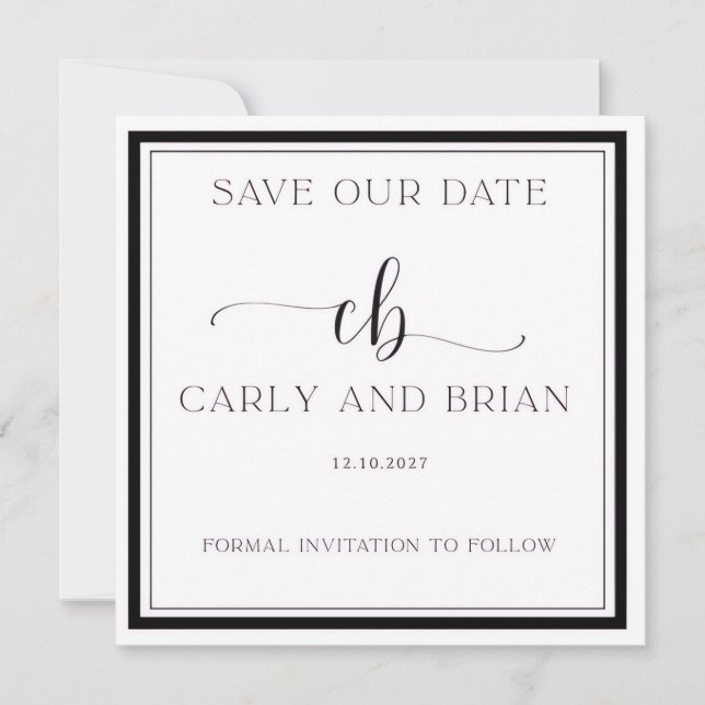 Elegant Black and White Save the Date  Einladung (Vorderseite)