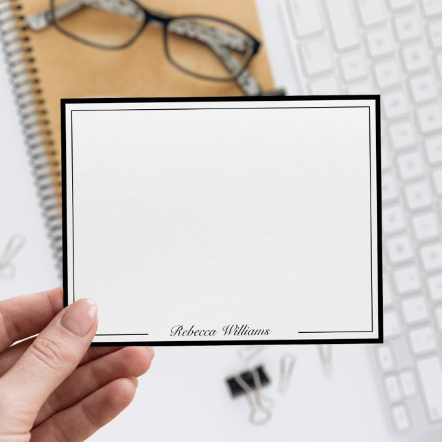 Elegant Black and White Script Monogram Mitteilungskarte (Von Creator hochgeladen)