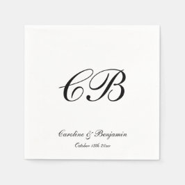 Elegant Black and White Script Monogram Wedding Serviette