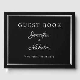 Elegant Black And White Script Wedding Gästebuch