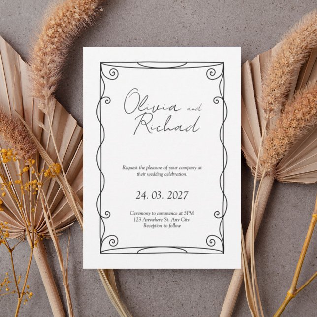 Elegant Black and White Script Wedding Invitation  Einladung (Von Creator hochgeladen)
