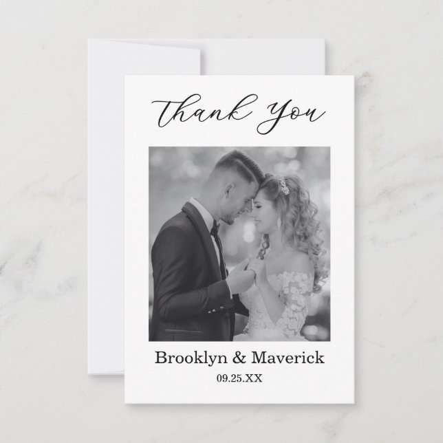Elegant Black And White Thank You Wedding Card Dankeskarte (Vorderseite)