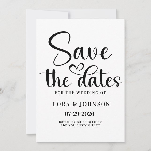 Elegant black and white wedding Calligraphy Save The Date (Vorderseite)