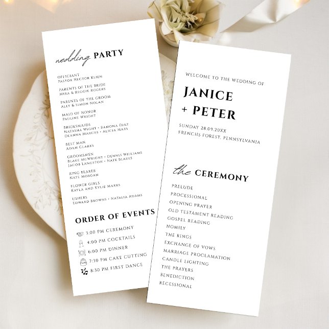 Elegant Black and White Wedding Ceremony Programm (Elegant black and white ceremony program adds timeless style while guiding your wedding guests)