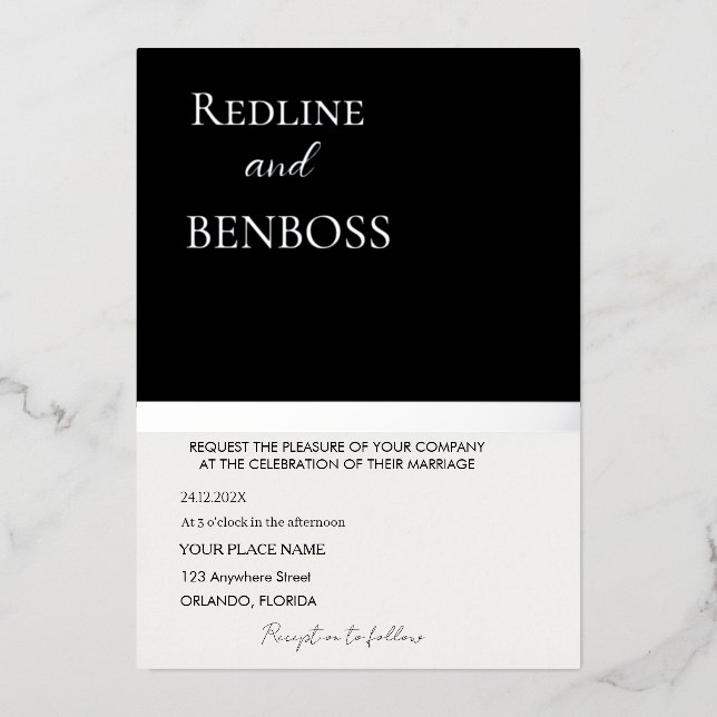 Elegant Black and white Wedding Invitation Silver Folieneinladung (Vorderseite)