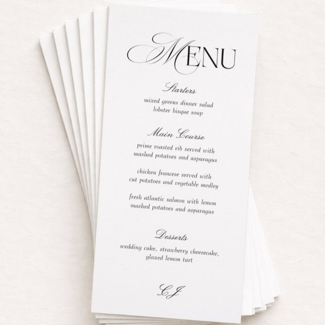 Elegant Black and White Wedding Menu Card Einladung (Von Creator hochgeladen)