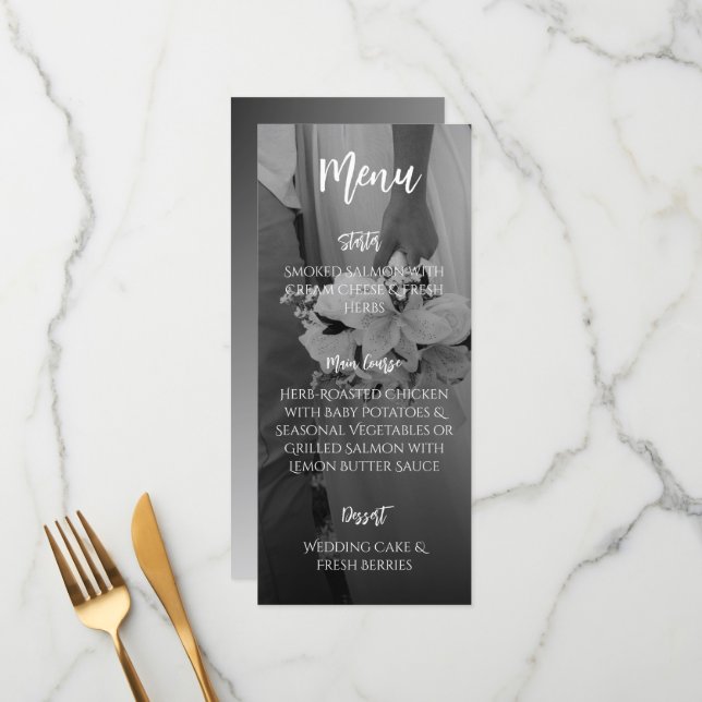 Elegant Black And White Wedding Menu Menükarte (Vorderseite/Rückseite Beispiel)