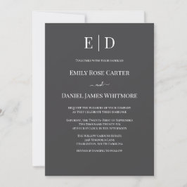 Elegant Black and White Wedding Modern Monogram Einladung