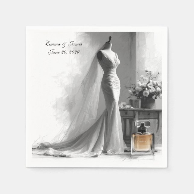 Elegant Black and White Wedding Napkins Serviette (Vorderseite)