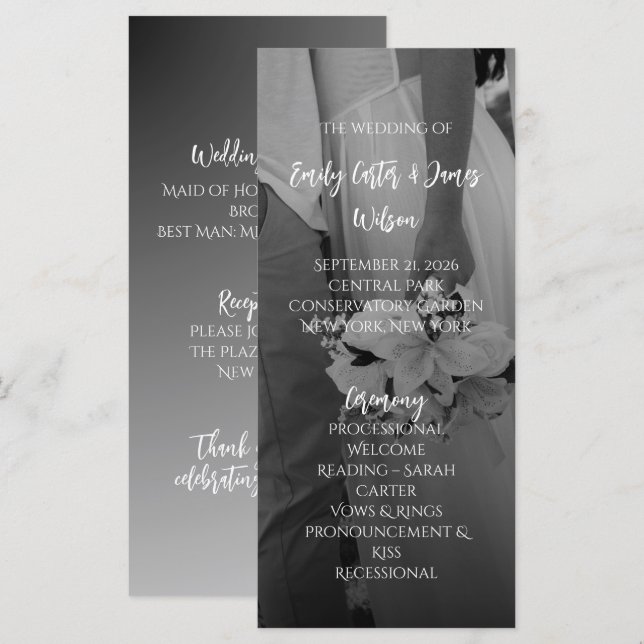 Elegant Black And White Wedding Programm (Vorne/Hinten)