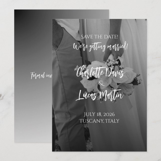 Elegant Black And White Wedding Save the Date Card Einladung (Vorne/Hinten)