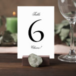 Elegant Black and White Wedding Table Number Sign Tischnummer<br><div class="desc">Complete your reception tablescape with this elegant black and white wedding table number sign. Designed with a refined serif number, graceful script accents, and a clean minimalist layout, this timeless piece adds effortless sophistication to your celebration. The bold, oversized table number creates clear visibility for guests, while the delicate script...</div>