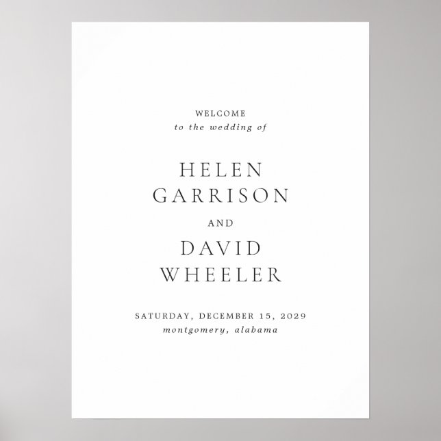 Elegant Black and White Wedding Welcome Sign Poster (Vorne)