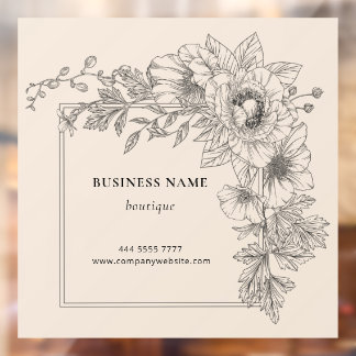 Elegant Black Beige Floral Frame Nail Hair Salon  Fensteraufkleber