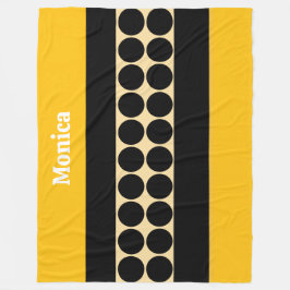 Elegant black  beige &  yellow dots monogram name fleecedecke