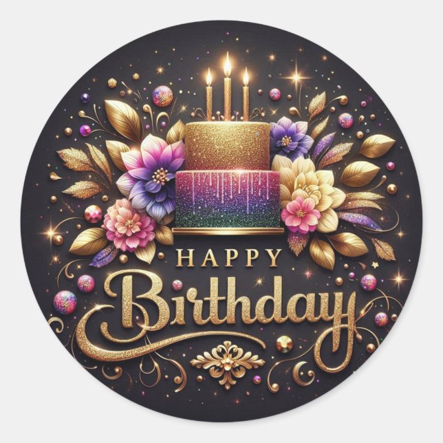 Elegant black birthday sticker  (Vorderseite)