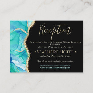 Elegant Black Blue Gold Glitter Watercolor Wedding Begleitkarte