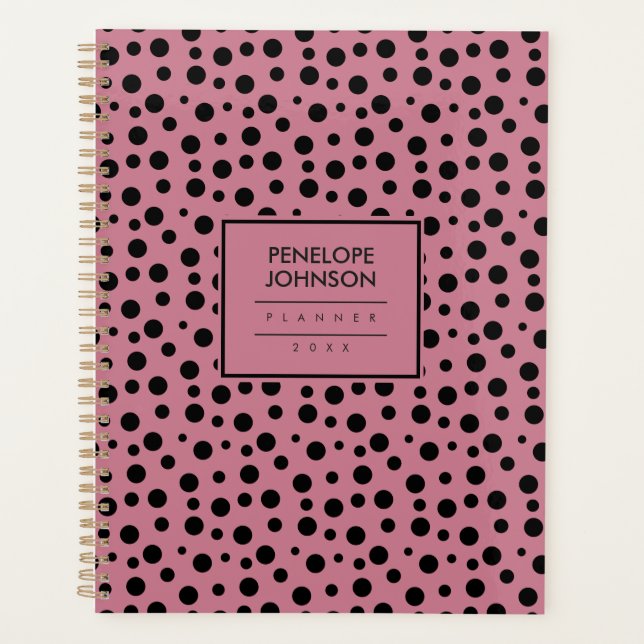 Elegant Black Blush Pink Polka Dot Pattern Planer (Vorderseite)