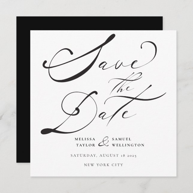 Elegant Black Bold Calligraphy Script Wedding Save The Date (Vorne/Hinten)