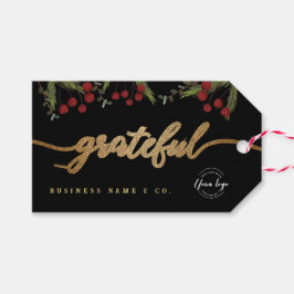Elegant Black Botanical “Grateful” Holiday Custom  Geschenkanhänger