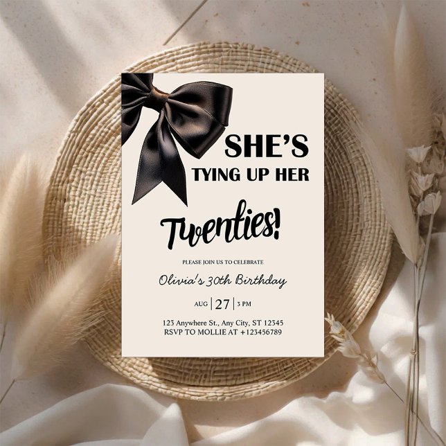 Elegant Black Bow 30th Birthday Invitation Einladung (Von Creator hochgeladen)