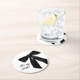 Elegant Black Bow Birthday Party Coasters Runder Pappuntersetzer