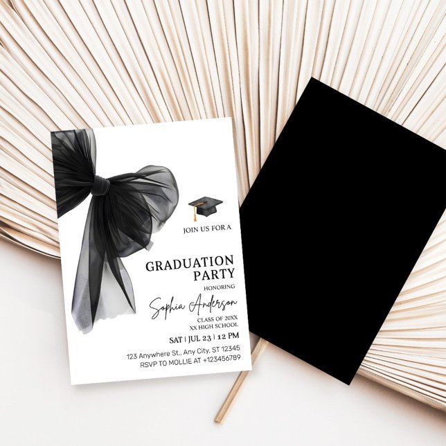 Elegant Black Bow Graduation Party Einladung (Von Creator hochgeladen)