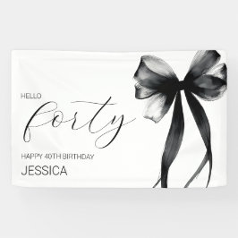 Elegant Black Bow Hello Forty 40th Birthday Party Banner