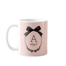 Elegant Black Bow Initial Chic Blush Pink Monogram