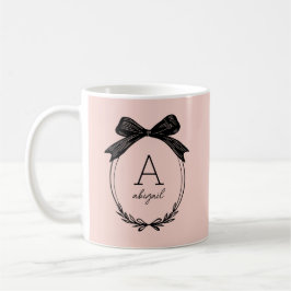 Elegant Black Bow Initial Chic Blush Pink Monogram Kaffeetasse