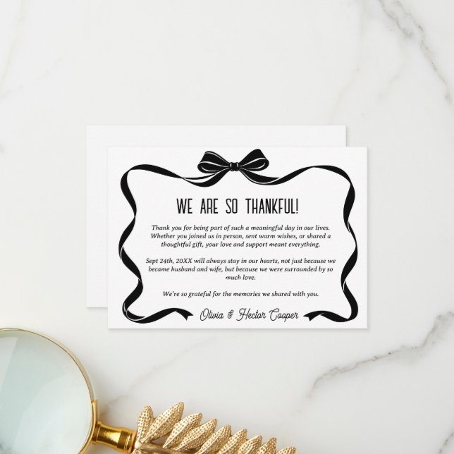 Elegant Black Bow Wedding Thank you card  Dankeskarte (Vorderseite/Rückseite Beispiel)