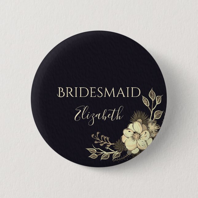Elegant Black Bridesmaid Button (Vorderseite)