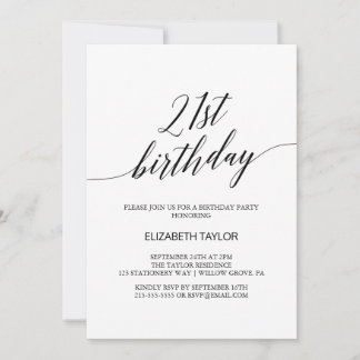 Elegant Black Calligraphy 21. Geburtstag Einladung