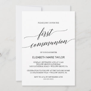 Elegant Black Calligraphy First Communion Einladung