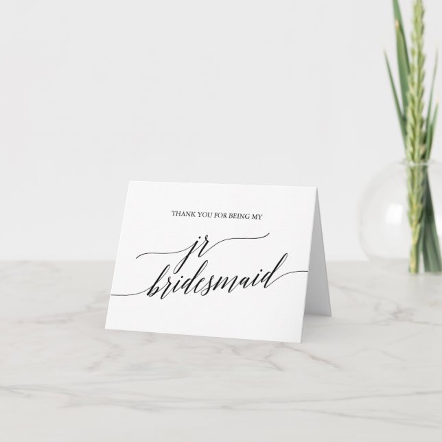 Elegant Black Calligraphy Jr Bridesmaid Dankeskarte (Vorderseite)