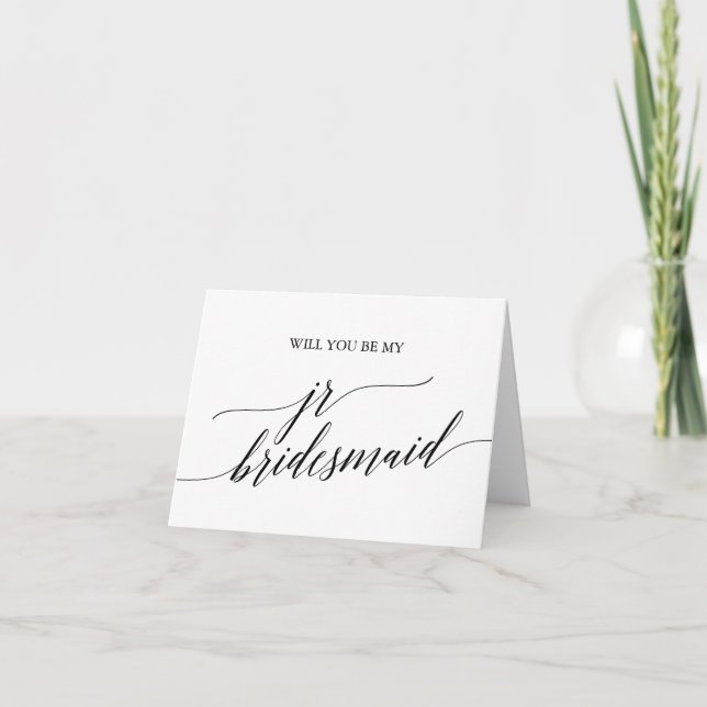 Elegant Black Calligraphy Jr Bridesmaid Vorschlag Karte (Vorderseite)