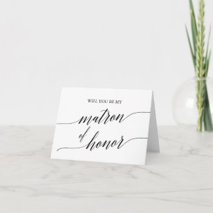 Elegant Black Calligraphy Matron of Honor Vorschla Karte