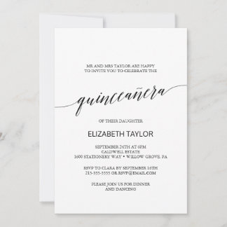 Elegant Black Calligraphy Quinceañera Einladung