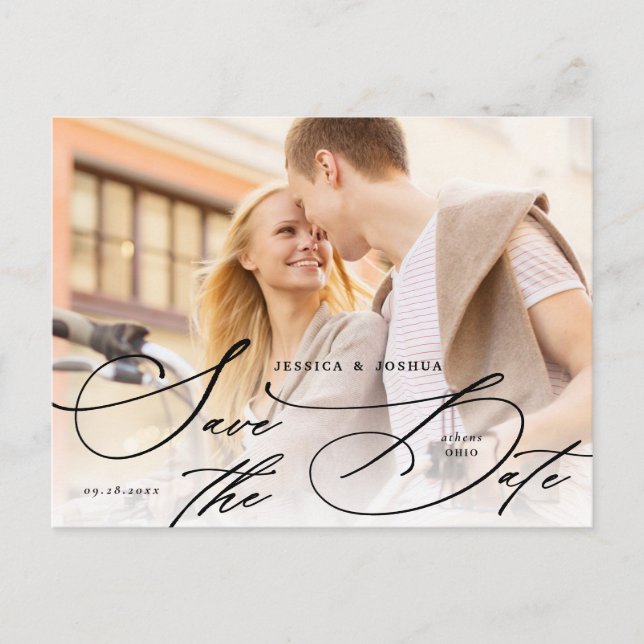 Elegant Black Calligraphy Save the Date Postkarte (Vorderseite)