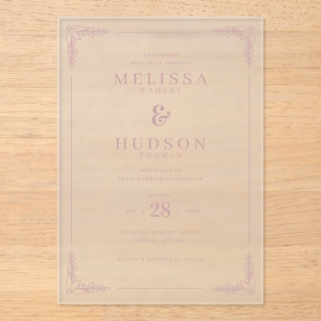 Elegant Black Calligraphy With Floral Acryleinladungen (Vorderseite)